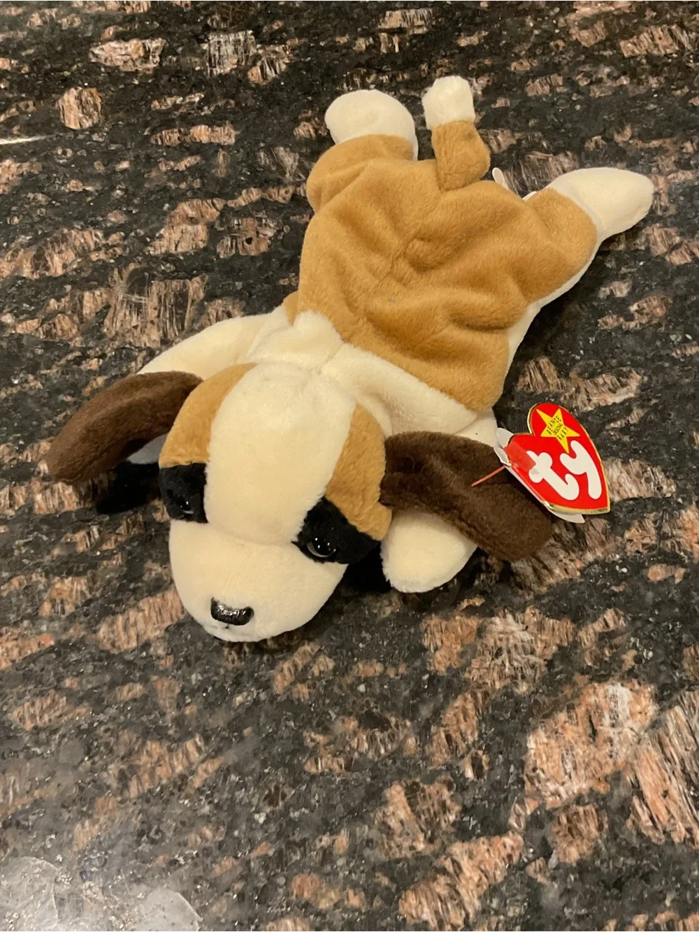 TY Plush Puppy Stuffed Animal in Brown & Cream